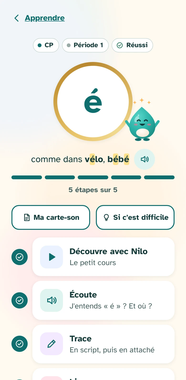 Le son é, ses étapes avec Nilo.