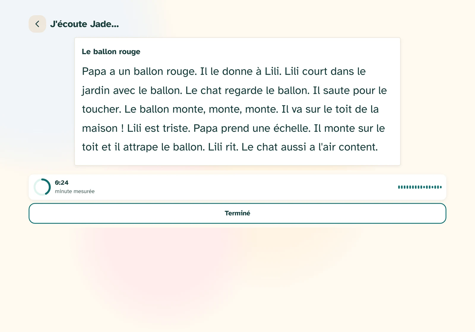 J'écoute Jade : le texte Le ballon rouge, la minute qui tourne.